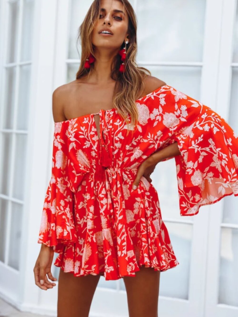 Hello Molly Red & White Floral Made In The Aftermath Playsuit Romper